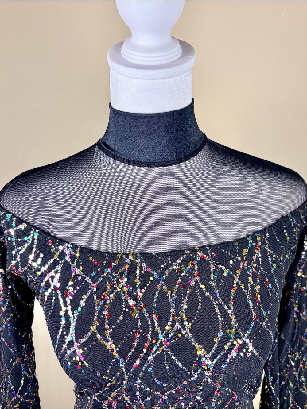 Weissman Mock Neck Sequin and Fringe Biketard Dance Costume Adult M Glitter - Picture 7 of 7